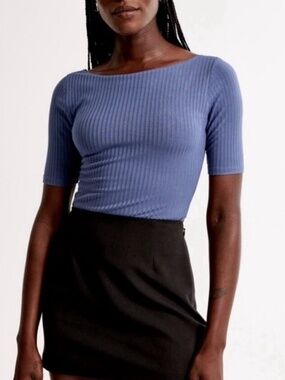 NWT Abercrombie & Fitch Blue Ribbed Half-Sleeve Boatneck Top